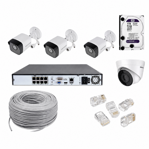 Hikvision 4 IP CCTV Cameras 2MP Kit with 4-Channel NVR and Night Vision