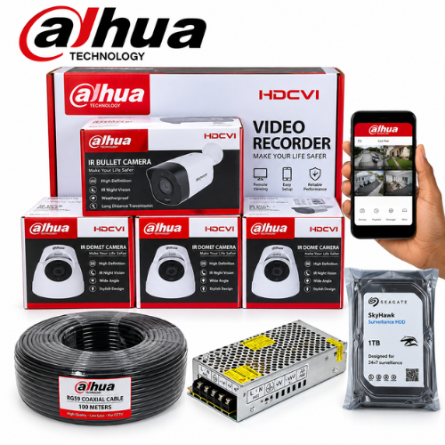 Dahua 4 CCTV Camera Full Kit 2MP 1TB + 100M Cable